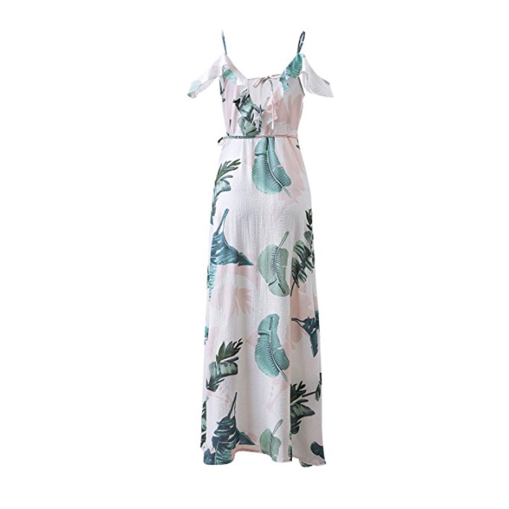 Bohemian Off Shoulder Floral Print Split Maxi Dres - Picture 7 of 8